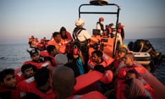 Bangladeshi migrants making their way from Libya to Europe are rescued by the crew of the Geo Barents, a rescue vessel operated by Doctors Without Borders in the Central Mediterranean on June 12, 2021.