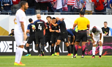 Bobby Wood and his team-mates celebrate the forward’s goal against Costa Rica