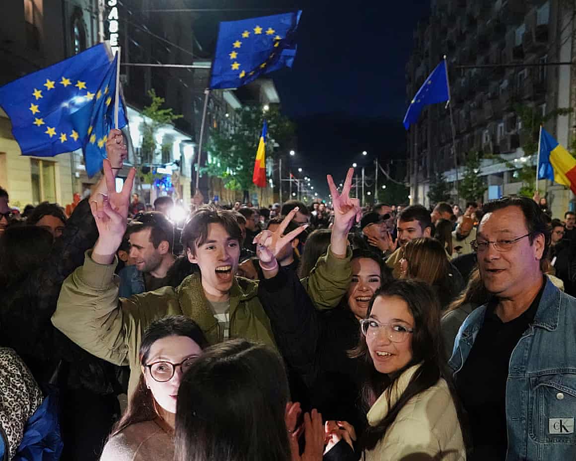 Supporters of presidential candidate Nicușor Dan in Bucharest, Romania.