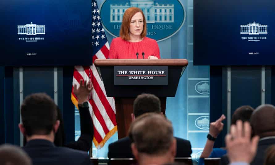 The White House press secretary Jen Psaki addresses reporters on Thursday
