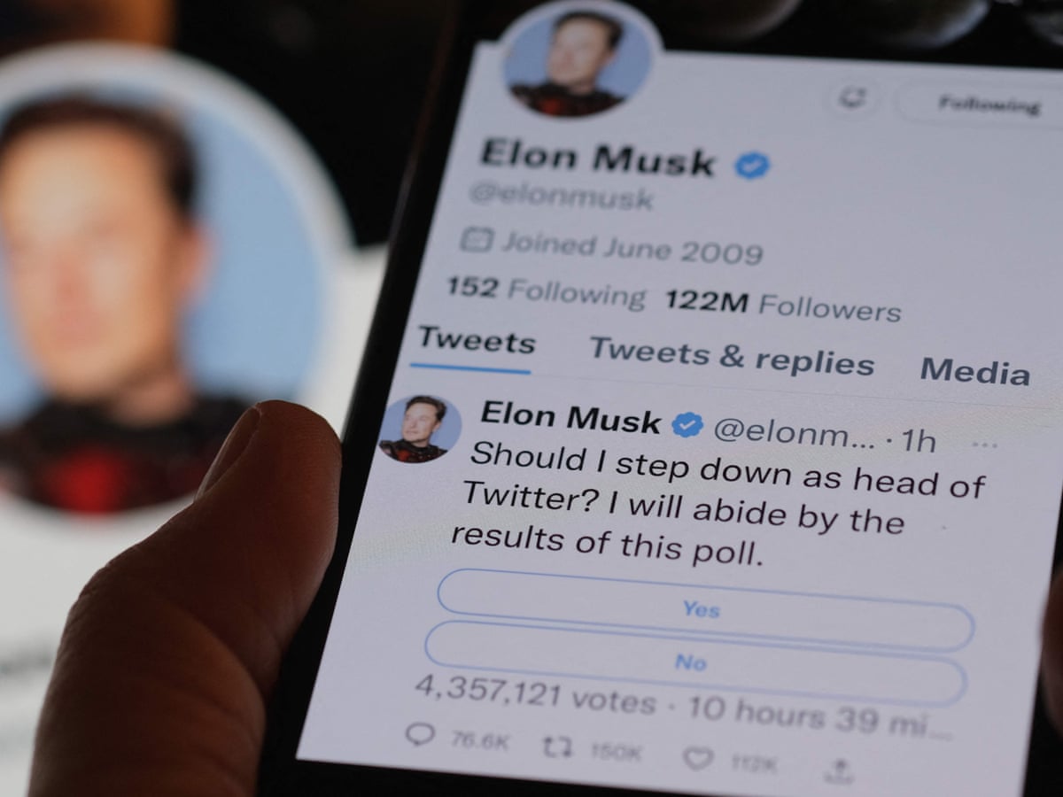 Elon Musk's Twitter poll says he should step down as chief executive – as it happened | Business | The Guardian