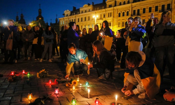 Rally in Kyiv in memory of the Ukrainian prisoners of war killed in the Olenivka detention center blast in Julyepa10166290 People lit candles as they take part in a rally organized by the ‘Association of Families of Defenders of Azovstal’, in memory of the Ukrainian prisoners of war (POW) killed in a blast at a detention center in the village of Olenivka, Donetsk region in July, in Kyiv (Kiev), Ukraine, 06 September 2022 (issued 07 September 2022).
