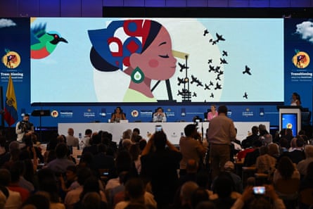 Colombia’s outgoing president Gustavo Petro (C), with the environment minister Irene Velez (L) and the Dutch minister of climate and green growth Stientje van Veldhoven in Santa Marta, Colombia, in April 2026.