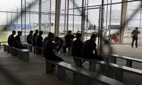 Detainees at Willacy Detention Center, a facility with 10 giant tents that can house up to 2,000 detained immigrants, in Raymondville, Texas. 
