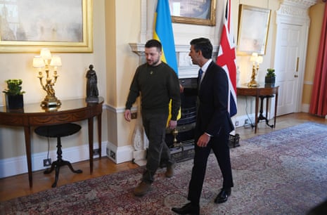 Rishi Sunak and Volodymyr Zelenskiy at 10 Downing Street in London, Britain.