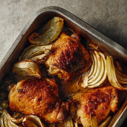 Roasting-tin chicken with fennel and citrus.