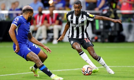 Newcastle’s Alexander Isak is challenged by Reece James of Chelsea in a pre-season friendly