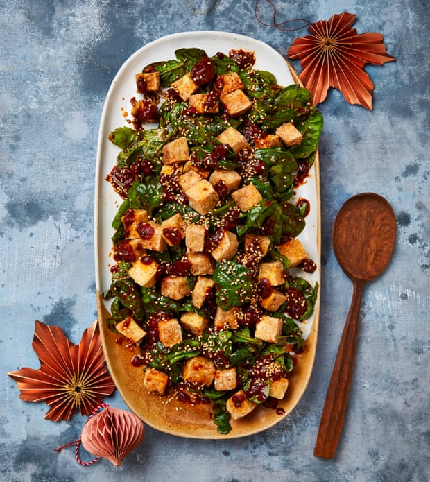 Meera Sodha’s fried tofu with tomato sambal and spinach.
