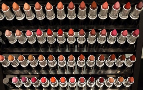 File of lipstick displayed in the M.A.C flaghip store in Paris.