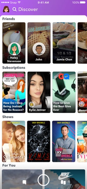 Snapchat Discover homepage.