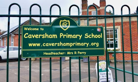 Caversham Primary School gates with buildings behind