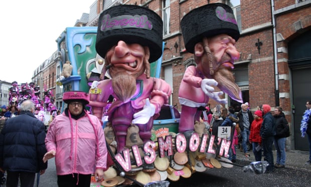 Antisemitic figures on a float at 2019's Aalst carnival.