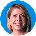 woman smiling with blue background