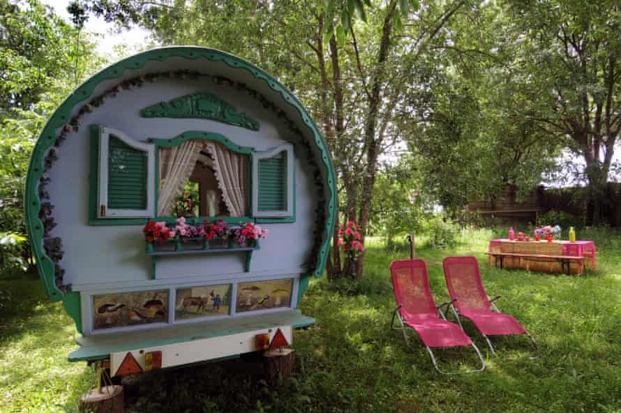 Hand-painted caravan at Can Portell, Girona, Spain