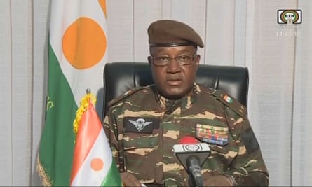 Gen Abdourahamane Tchiani, Niger’s new strongman, speaking on national television.