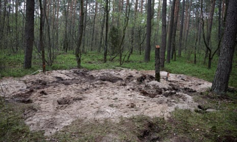 The site where the remains of the military object were found in forest near the northern Polish city of Bydgoszcz in April