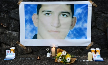 A shrine for Reza Barati during a candlelight vigil in support of asylum seekers in Brisbane in February last year