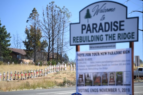 A roadside memorial is dedicated to the 85 people who died as a result of the Camp fire in Paradise, California.