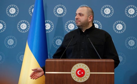 Rustem Umerov speaks during a press conference at the Çırağan palace in Istanbul.