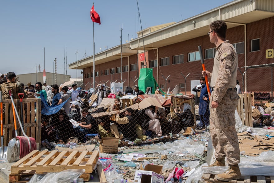 People being evacuated from Kabul airport after the Taliban takeover, on 25 August 2021.