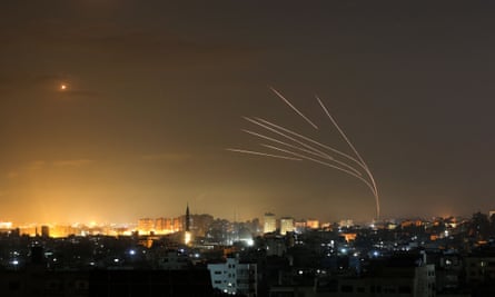 Rockets being fired towards Israel from Beit Lahia in the northern Gaza Strip on Friday.