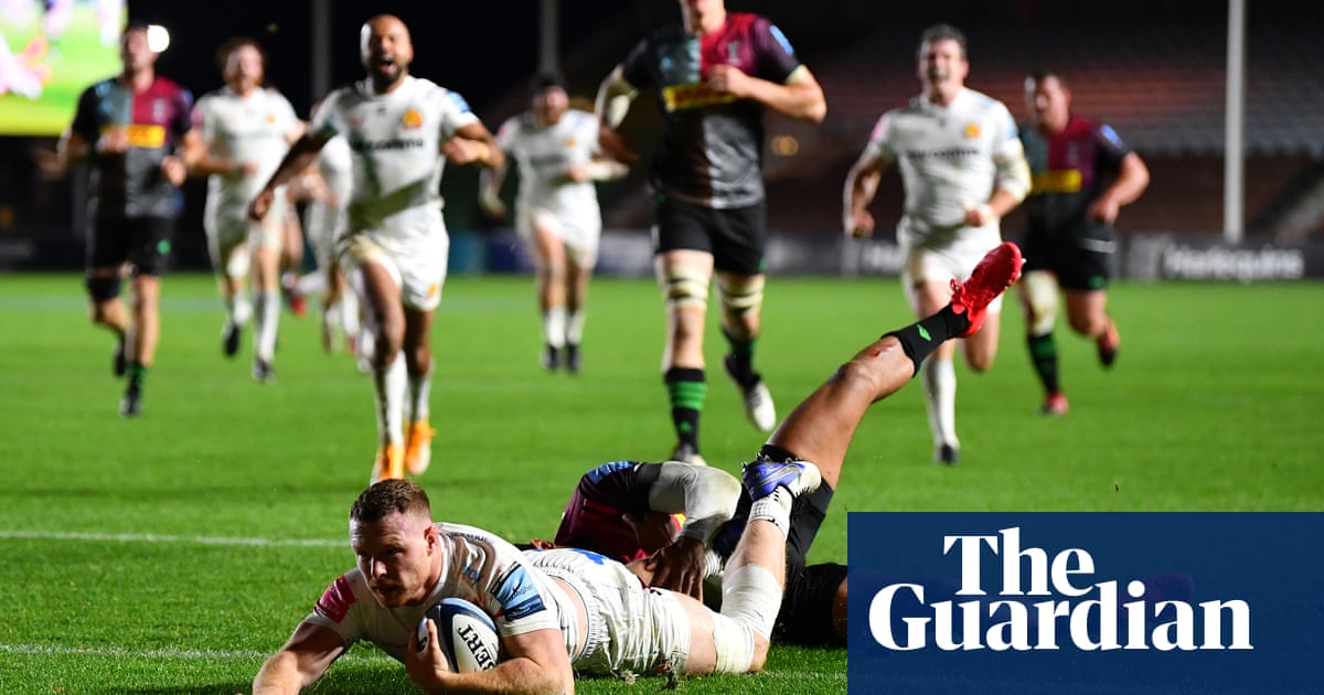 Exeter begin title defence in style as Sam Simmonds treble sinks Harlequins