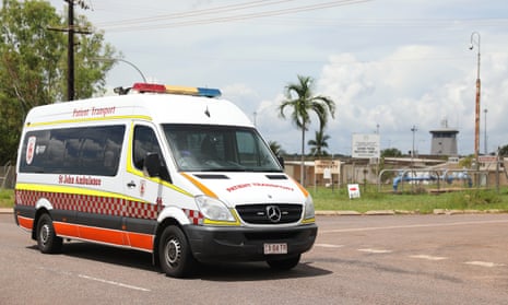 An ambulance leaves Don Dale Youth Detention Centre in Darwin