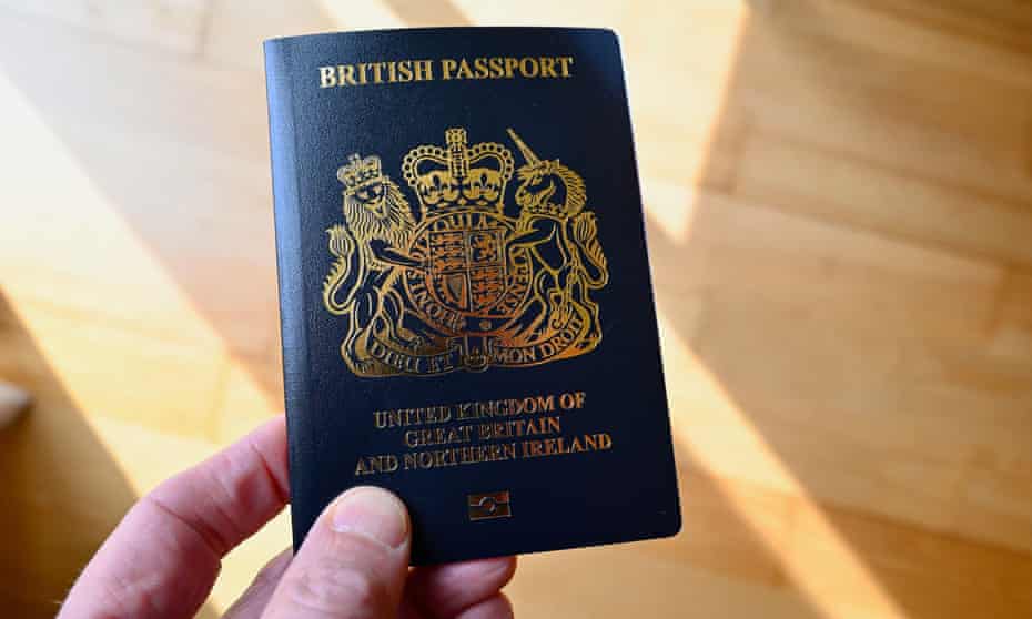 Close-up of the blue UK Passport