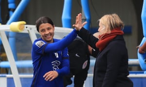 Kerr celebrates with Chelsea Head Manager Emma Hayes.