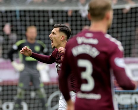 Alexandros Kyziridis celebrates after putting Hearts back in front.