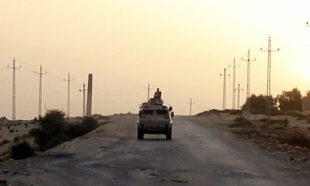 An Egyptian military vehicle patrols in northern Sinai. The military’s failings in the fight against Isis there are not due to lack of hardware, analysts say.