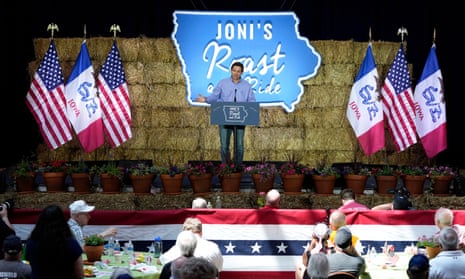Ron DeSantis, Florida’s governor, at the Roast and Ride rally in Des Moines, Iowa, on Saturday
