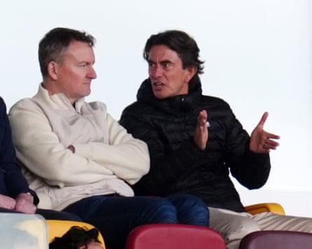 Thomas Frank in the stands at the Gtech Community Stadium to watch his former club Brentford