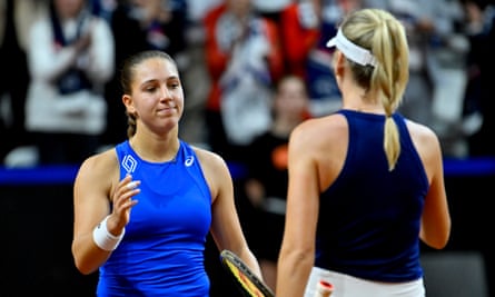 Diane Parry commiserates Katie Boulter after her easy Billie Jean King Cup victory