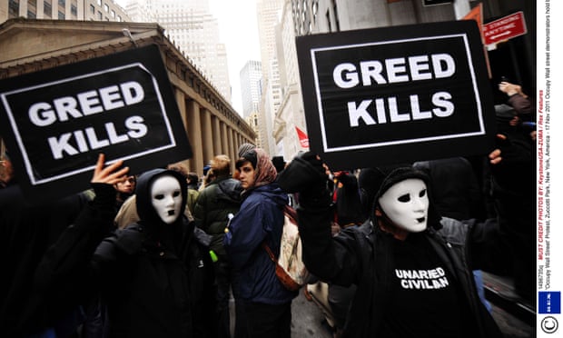 Occupy Wall street demonstrators take to the streets in New York in 2011.