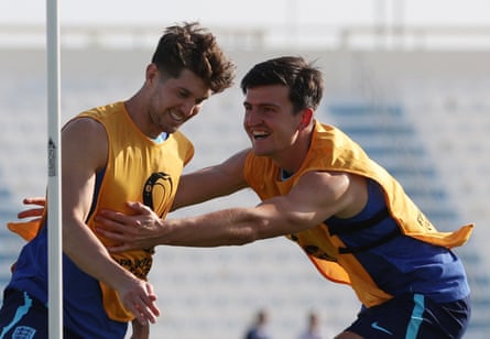 John Stones and Harry Maguire during training at the 2022 World Cup