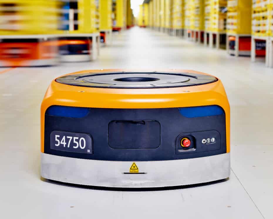 A robot in an Amazon warehouse