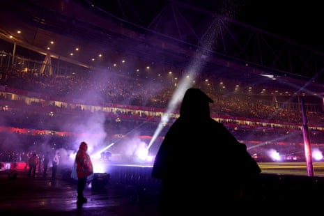 A light show inside the Emirates.