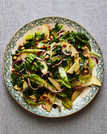 Thomasina Miers’ apple, parsley and hazelnut salad with red onion pickle.
