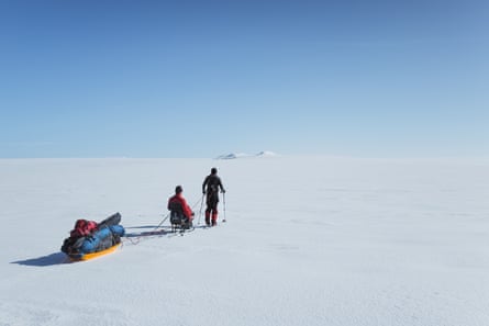 Darren Edwards (left) pictured during the trek across the Vatnajökull glacier.