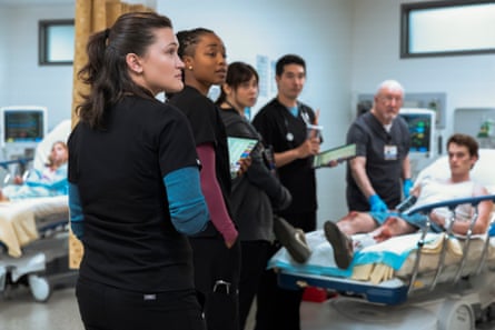 Isa Briones, Ayesha Harris, Fiona Dourif and Ken Kirby in The Pitt