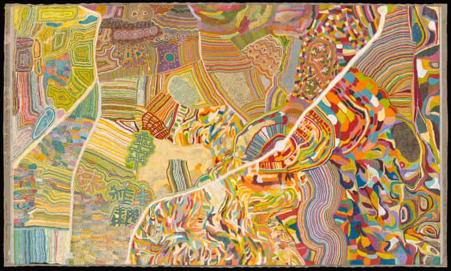 Yarrkalpa (Hunting Ground) 2013 by Kumpaya Girgirba, Yikartu Bumba, Kanu Nancy Taylor, Ngamaru Bidu, Janice Yuwali Nixon, Reena Rogers, Thelma Judson and Nola Ngalangka Taylor, Martumili Artists.