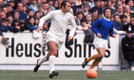 Terry Cooper, left, on the pitch for Leeds United against Everton in 1970.
