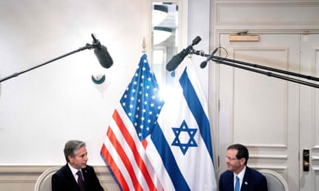 US secretary of state Antony Blinken with Israeli president Isaac Herzog last week. The letter urges Blinken to demand Israel end its restrictions on Palestinian Americans.