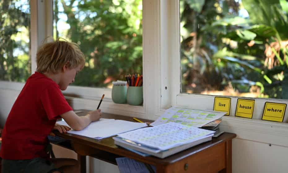 A child learning from home in Sydney during the Covid pandemic