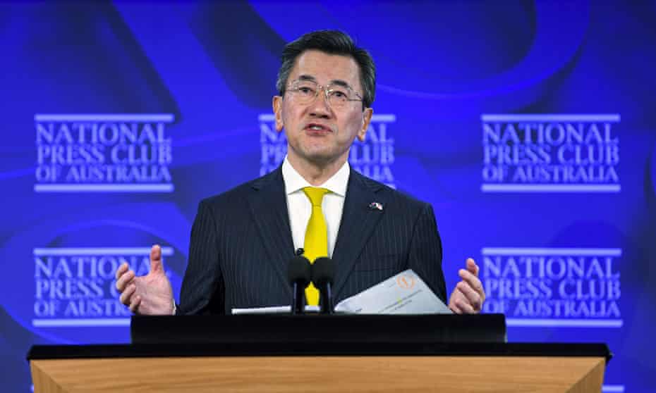 Japan’s ambassador to Australia, Shingo Yamagami, addresses the National Press Club in Canberra on Wednesday.