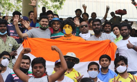 India supporters at the Chepauk Stadium in Chennai for the second Test against England.