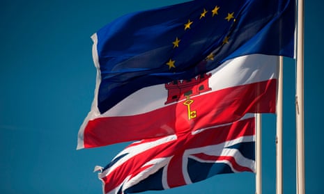 The flags of the EU, Gibraltar and the UK