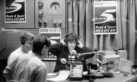 Jane Garvey, Adrian Chiles and Marcus Buckland on BBC Radio 5 Live in 1994.