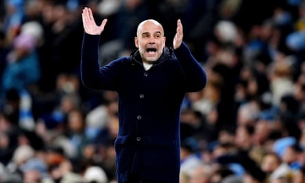Pep Guardiola has one of many outbursts during the game